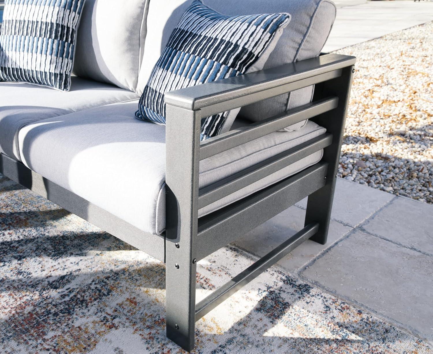 Signature Design by Ashley Casual Amora Outdoor Loveseat with Cushion  Charcoal Gray