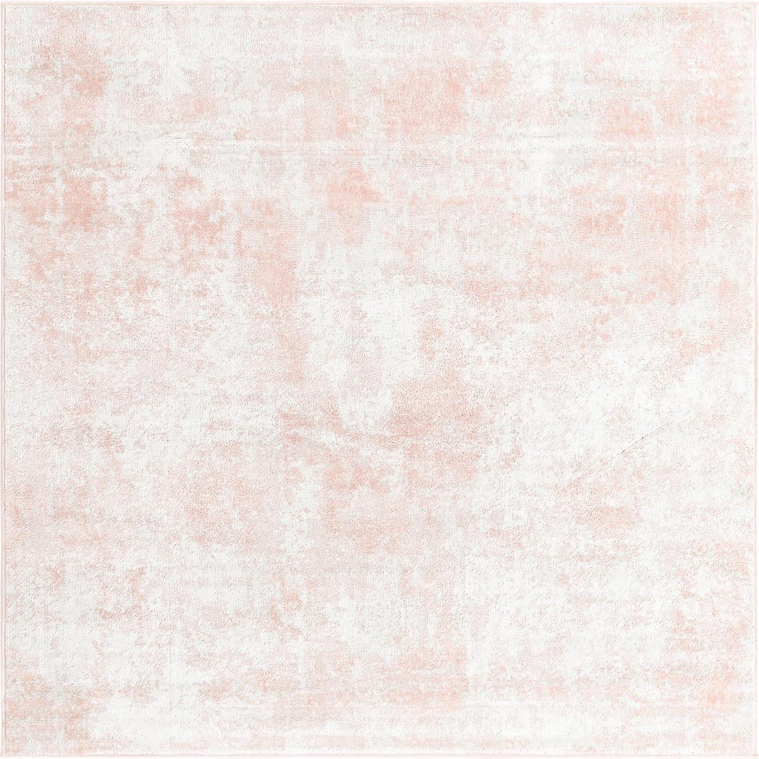 Carnation Pink and Ivory Square Synthetic Area Rug