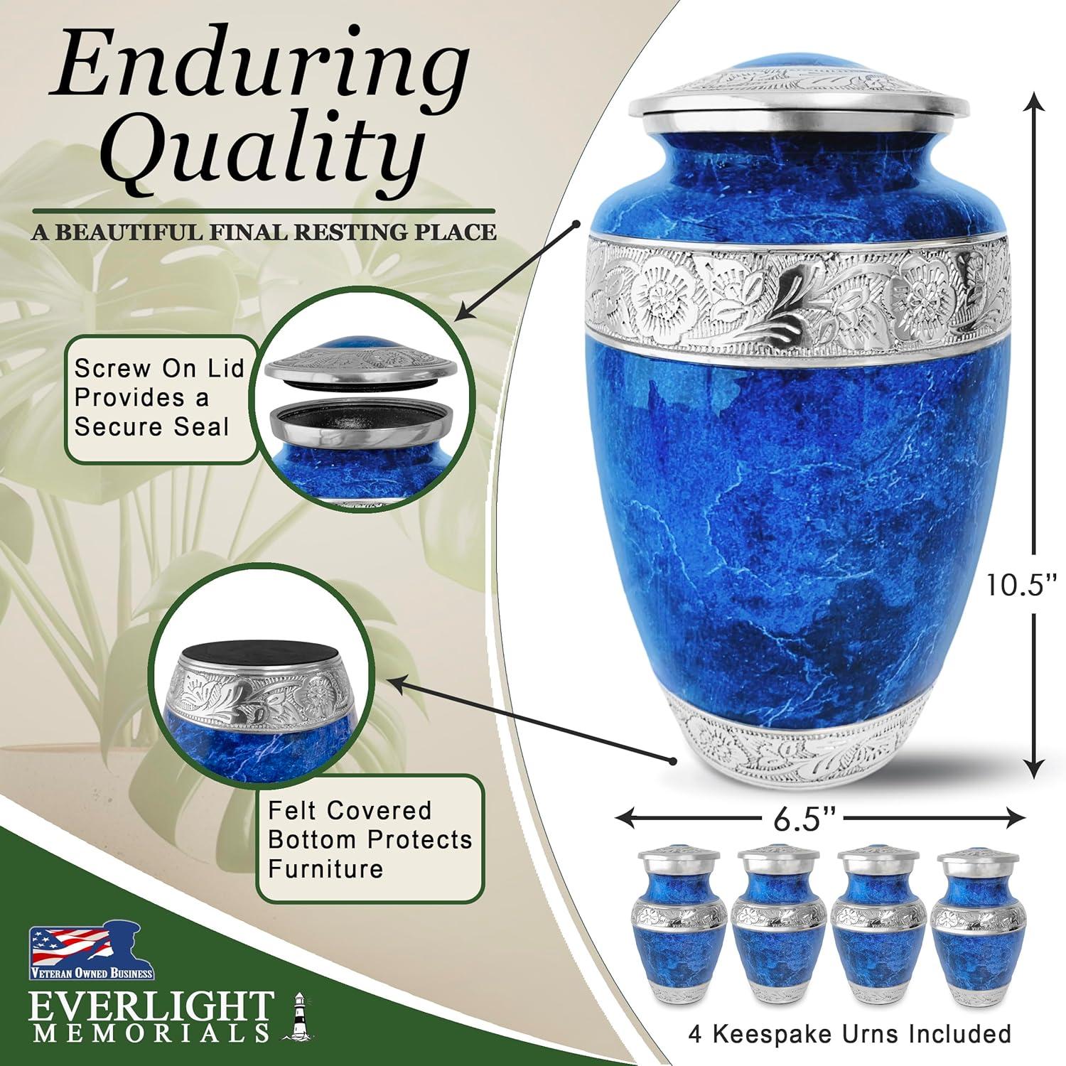 Blue Marble and Silver Decorative Cremation Urn Set