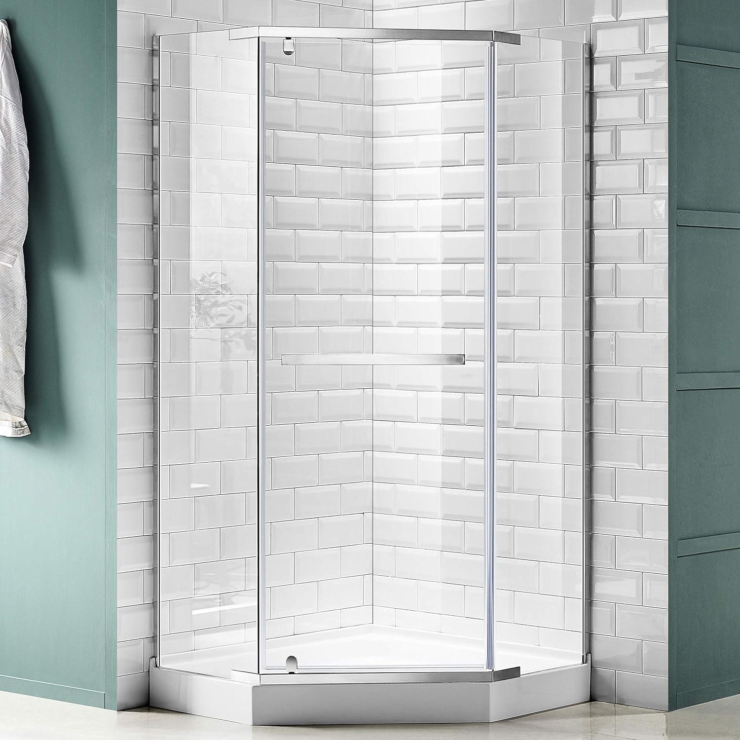 Castle Series 49" W x 72" H Hinged Semi-Frameless Shower Door with Tsunami Guard