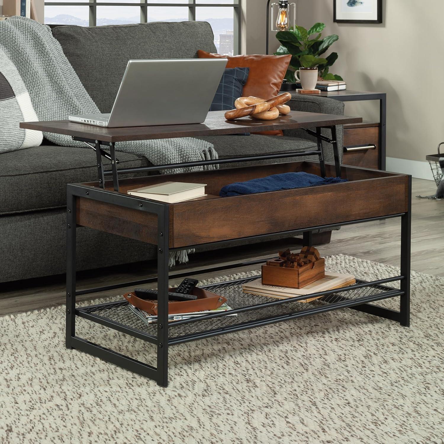 Sauder Briarbrook Lift Top Coffee Table Barrel Oak: Transitional Style, Metal Frame, MDF Top, C-Shape Base