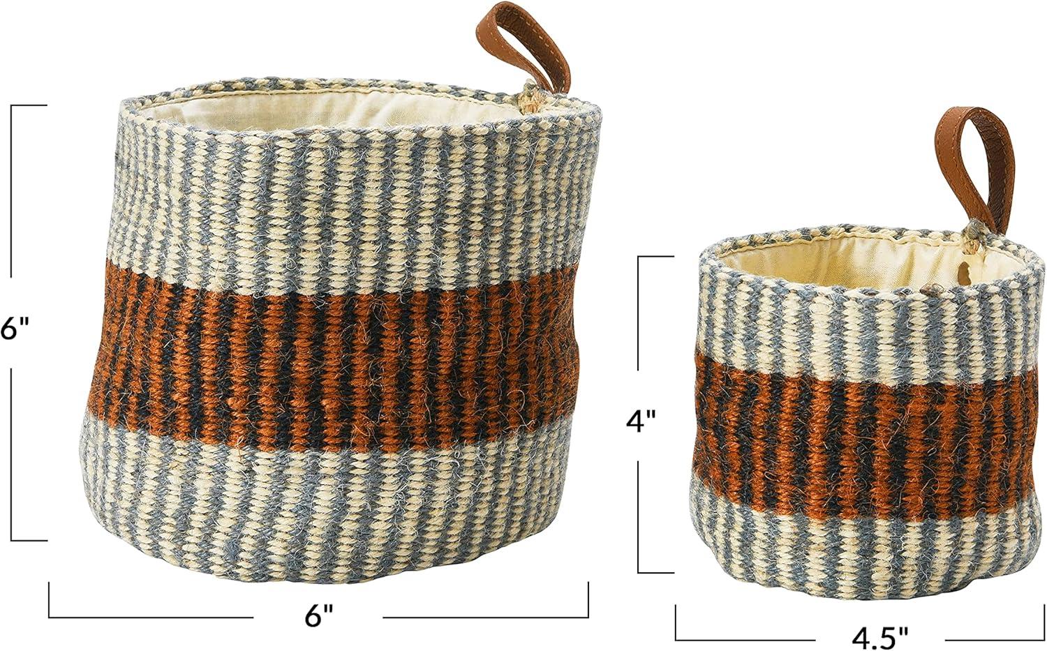 Creative Co-Op Woven Jute Baskets with Liner, Rust Striped, Set of 2 Sizes