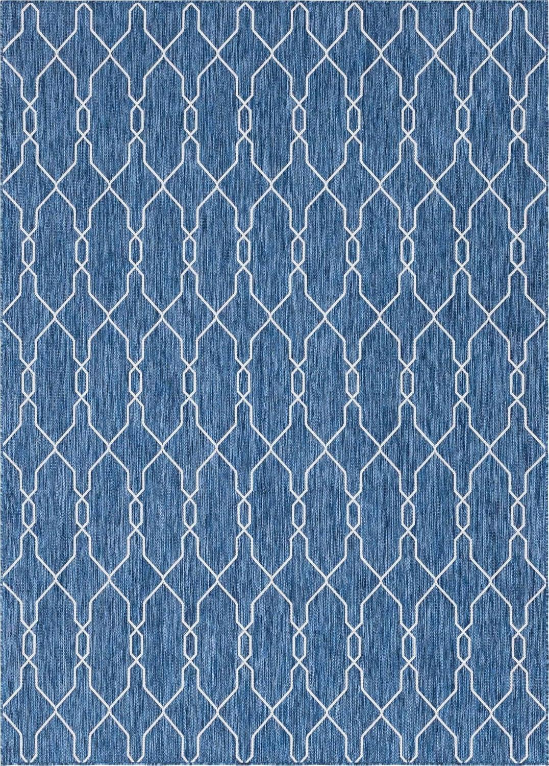 Unique Loom Outdoor Trellis Collection Area Rug - Links Trellis (8' x 11' 4" Rectangle Blue/Ivory)