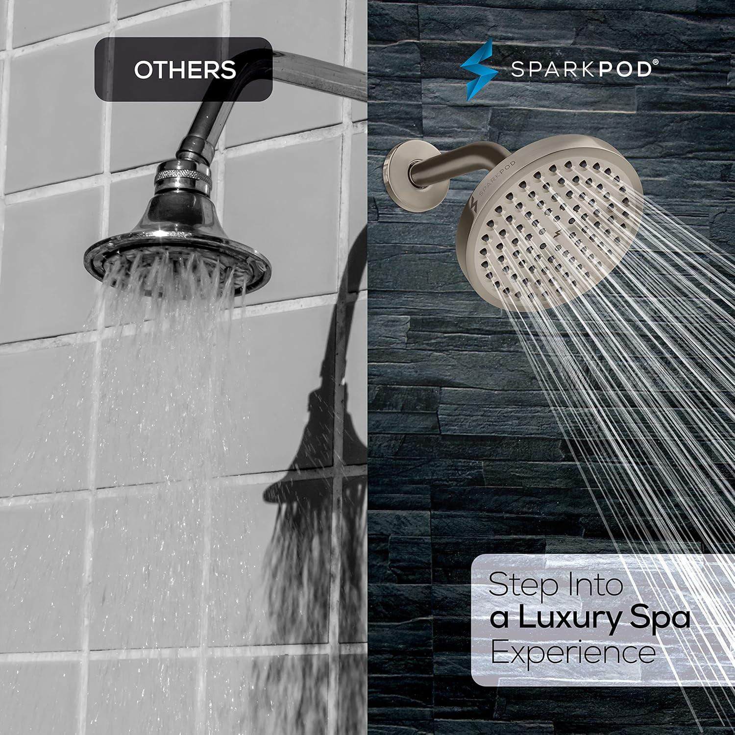 SparkPod 6" Rain Shower Head with 6" Shower Arm - High Pressure Rain - Luxury Modern Look - No Hassle Tool-less 1-Min Installation - Water Saving Shower Head - Luxury Spa Experience (Egyptian Gold)