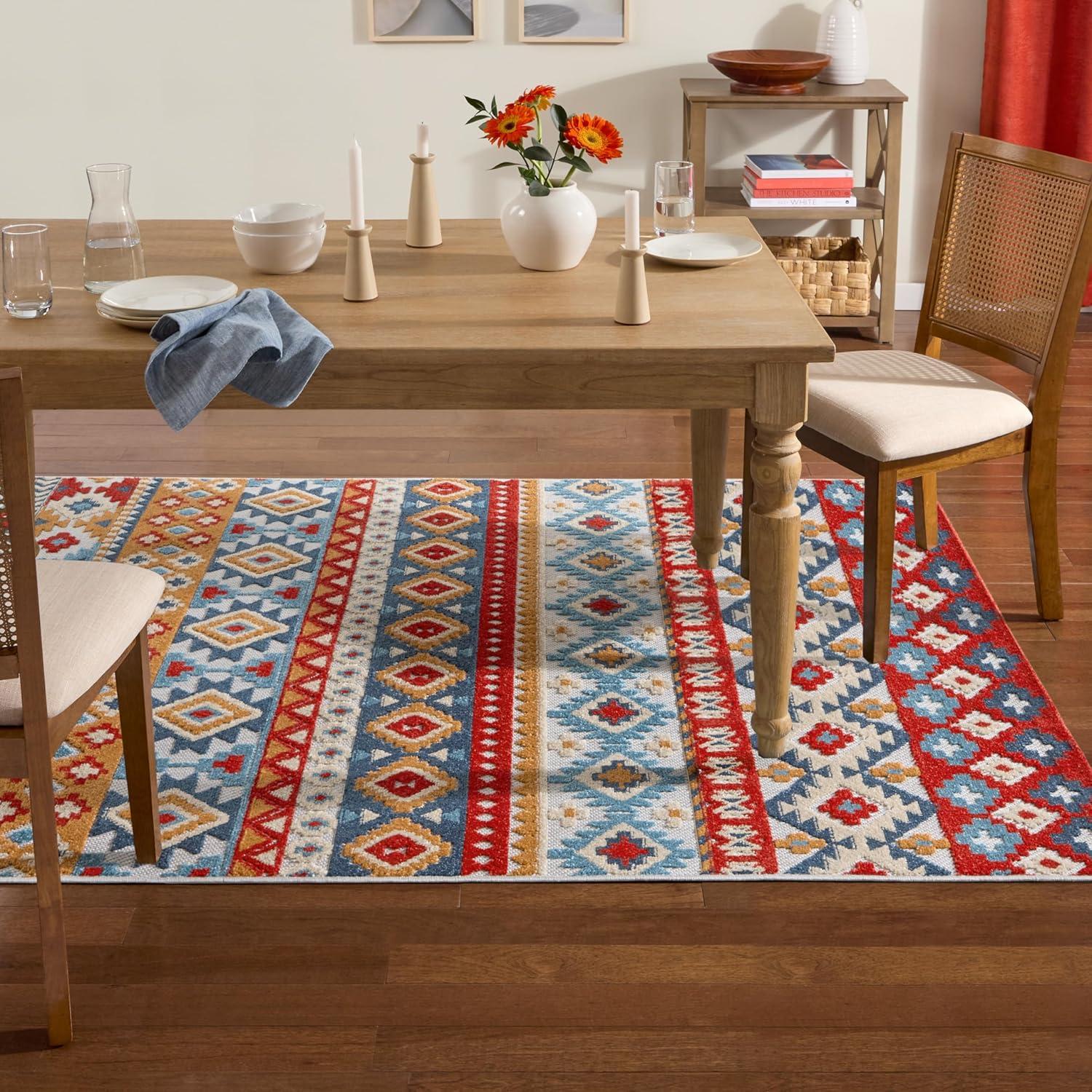 Dahlia Red and Multicolor Tufted Stripe Rectangular Rug