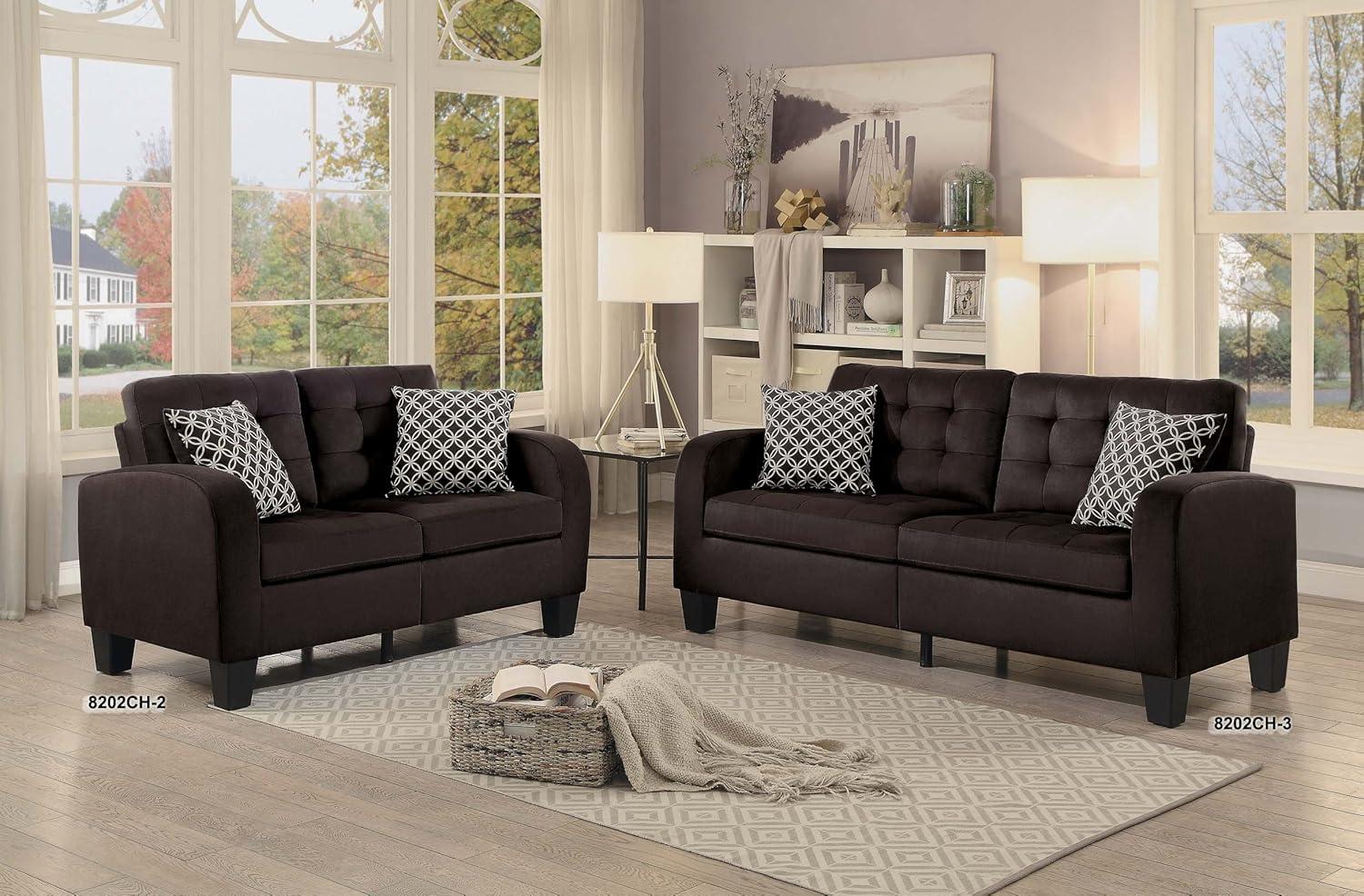 Lexicon Sinclair Upholstered Sofa with 2 Pillows in Chocolate