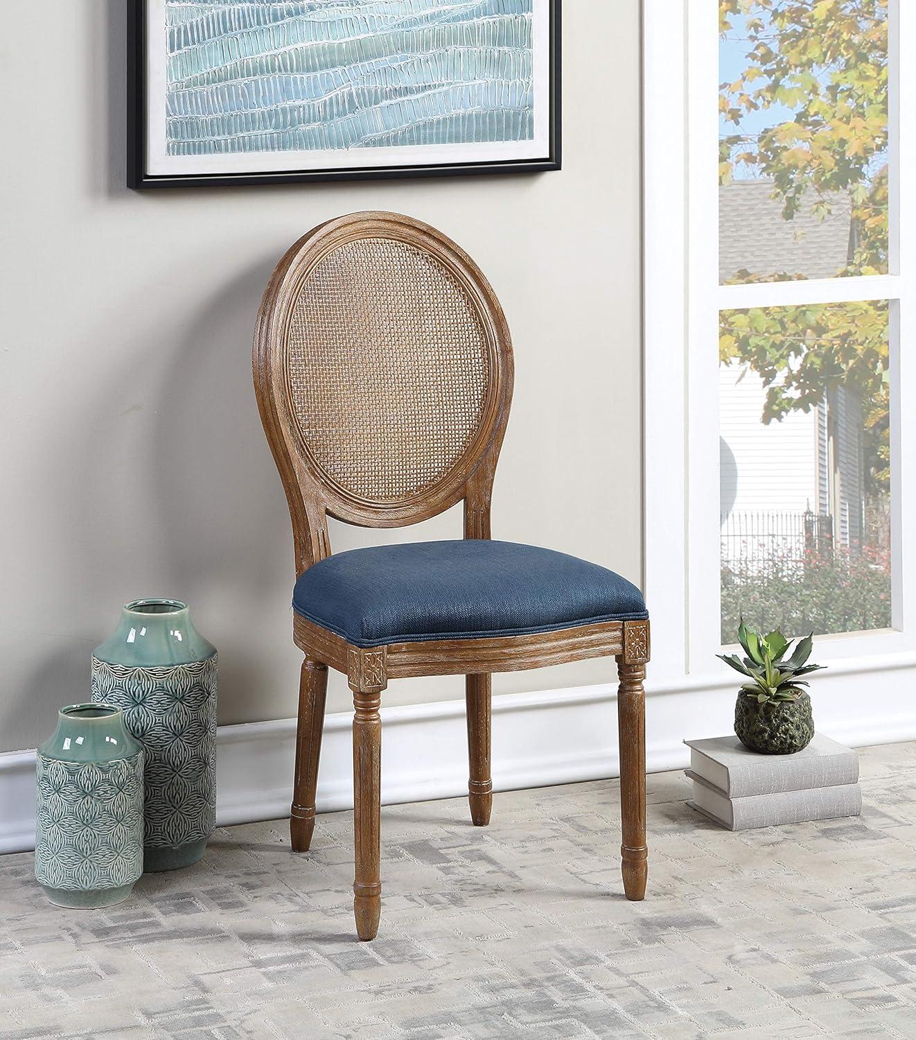 Stella Oval Wood Back Chair in Azure Blue Fabric