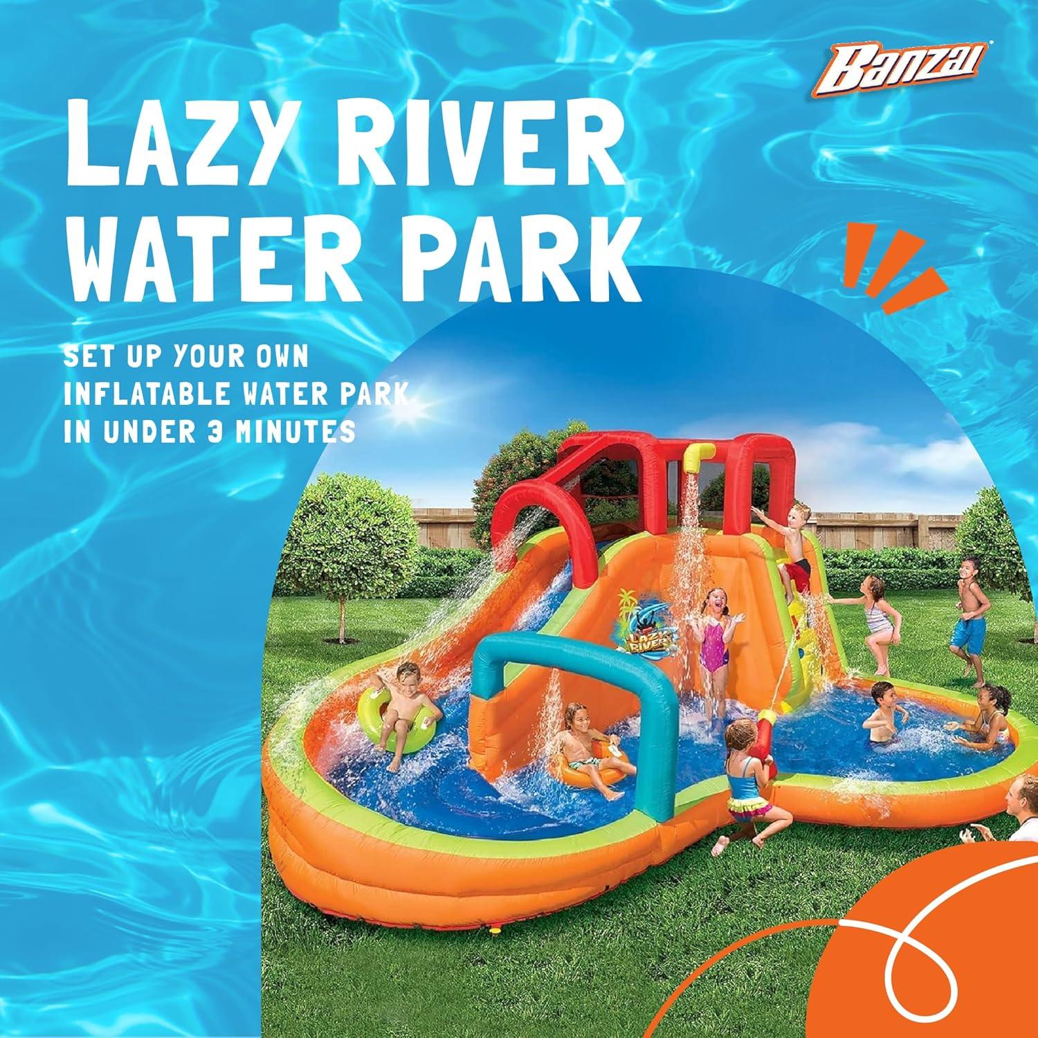 Banzai Banzai Kids Inflatable Outdoor Lazy River Adventure Water Park Slide and Pool