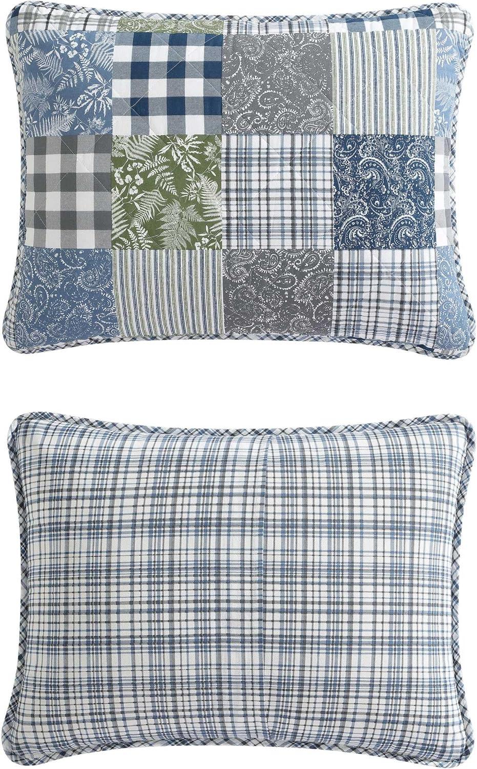 Eddie Bauer Cozy Plaid Patchwork 100% Cotton Quilt Set Blue