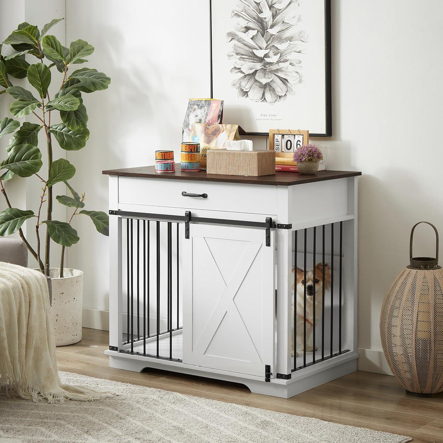 Tucker Murphy Pet™ 37.8''W Modern Dog Crate Furniture With Drawer And Sliding Door