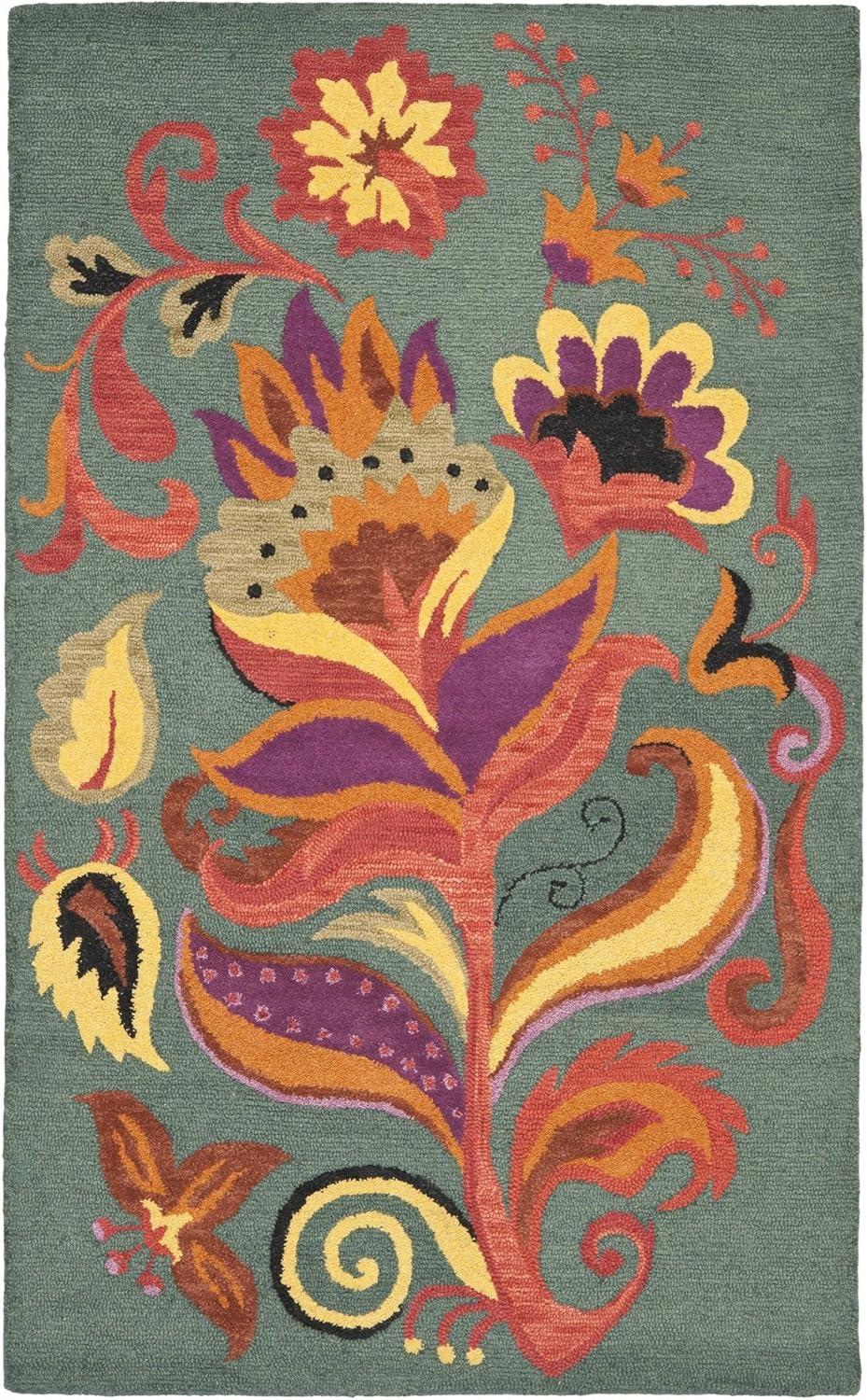 Blossom BLM679 Hand Hooked Area Rug - Blue/Multi - 4' round - Safavieh.