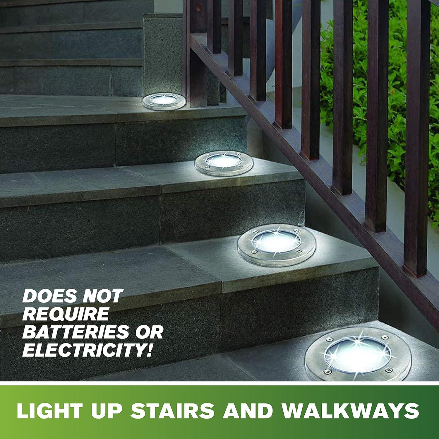 Bell + Howell Disk Lights Bronze – Heavy Duty Outdoor Solar Pathway Lights – 4 LED, Auto On/Off, Water Resistant, with Included Stakes, for Garden, Yard, Patio and Lawn, 4 Pack