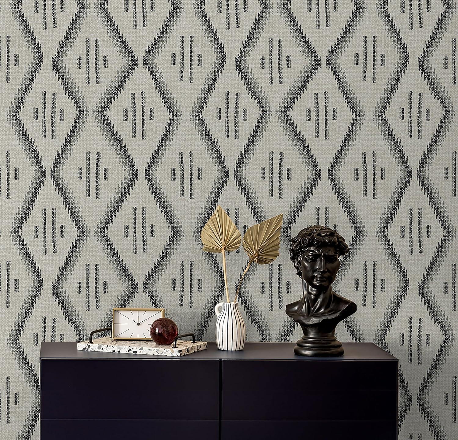 Modern Heirloom White and Black Vinyl Peel and Stick Wallpaper