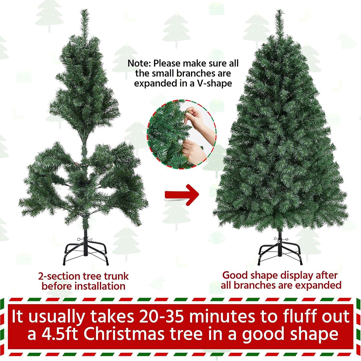 Yaheetech 4.5ft Hinged Spruce Artificial Christmas Tree Holiday Decoration with PVC Tips, Green