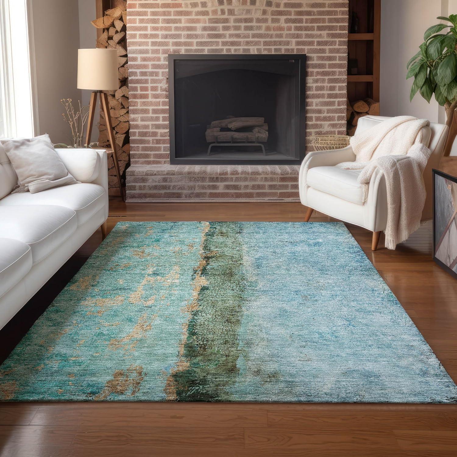 Blue and Beige Synthetic Flat Woven 9' x 12' Stripe Rug