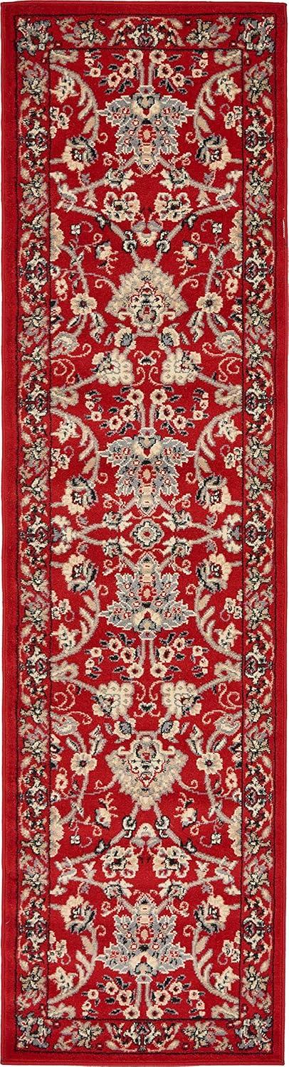 Unique Loom Sialk Hill Collection Area Rug - Washington (2' 2" x 8' 2" Runner Red/Black) Floral Traditional Perfect For Living Room Bed Room Dining Room Office