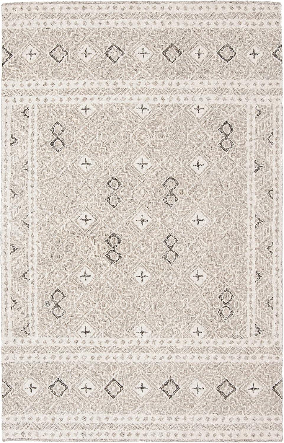 Safavieh Micro-Loop Collection Area Rug - 5' x 8', Grey & Ivory, Handmade Wool, Ideal for High Traffic Areas in Living Room, Bedroom (MLP803F)