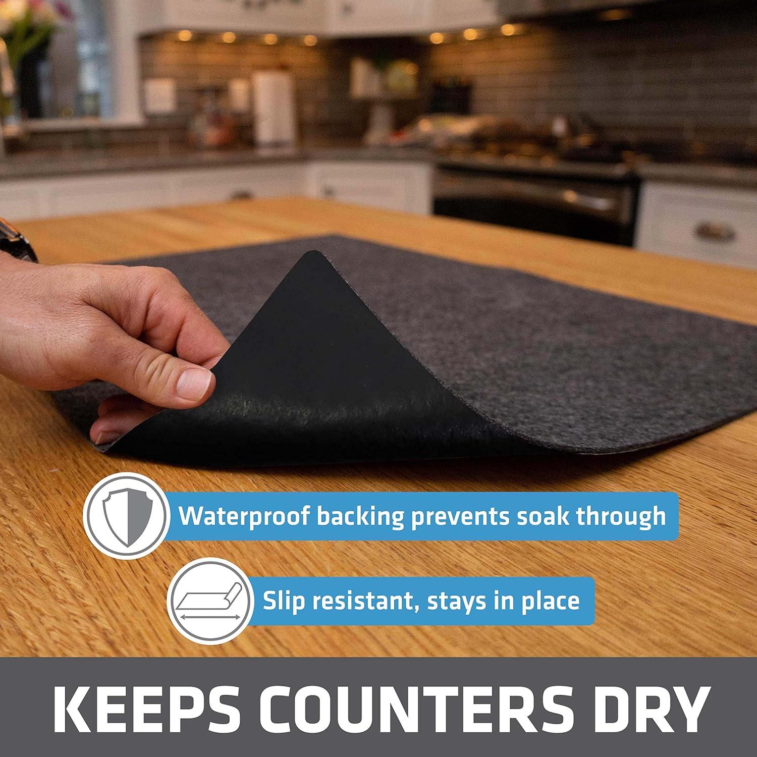 Drymate Low-Profile Dish Drying Mat, Drip Pad For Kitchen Counter - Thin/Absorbent/Waterproof/Easy To Clean