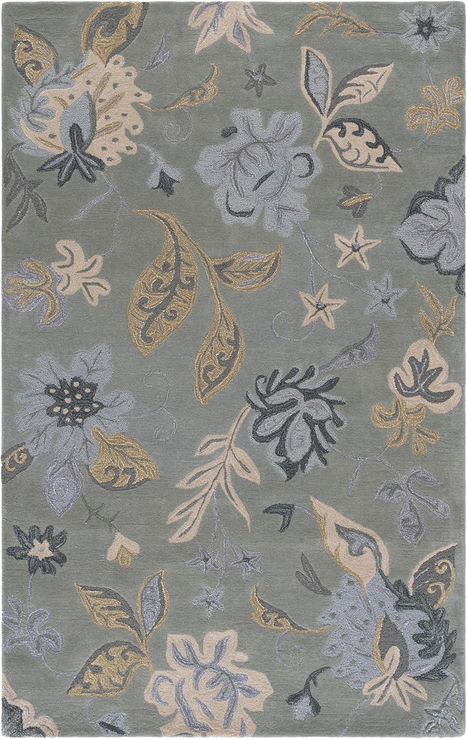 SAFAVIEH Jardin Daffodil Floral Wool Area Rug, Light Green/Multi, 5' x 8'