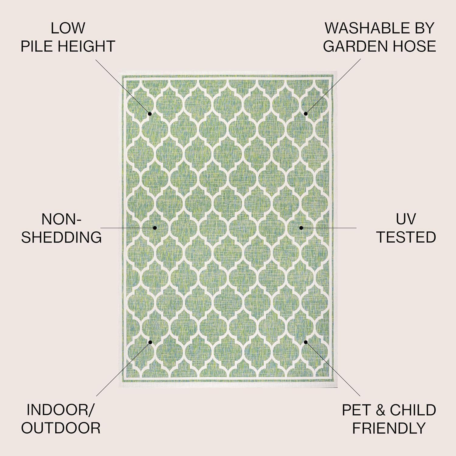 5' x 5' Trebol Moroccan Trellis Textured Weave Indoor/Outdoor Area Rug, Cream/Green - JONATHAN Y