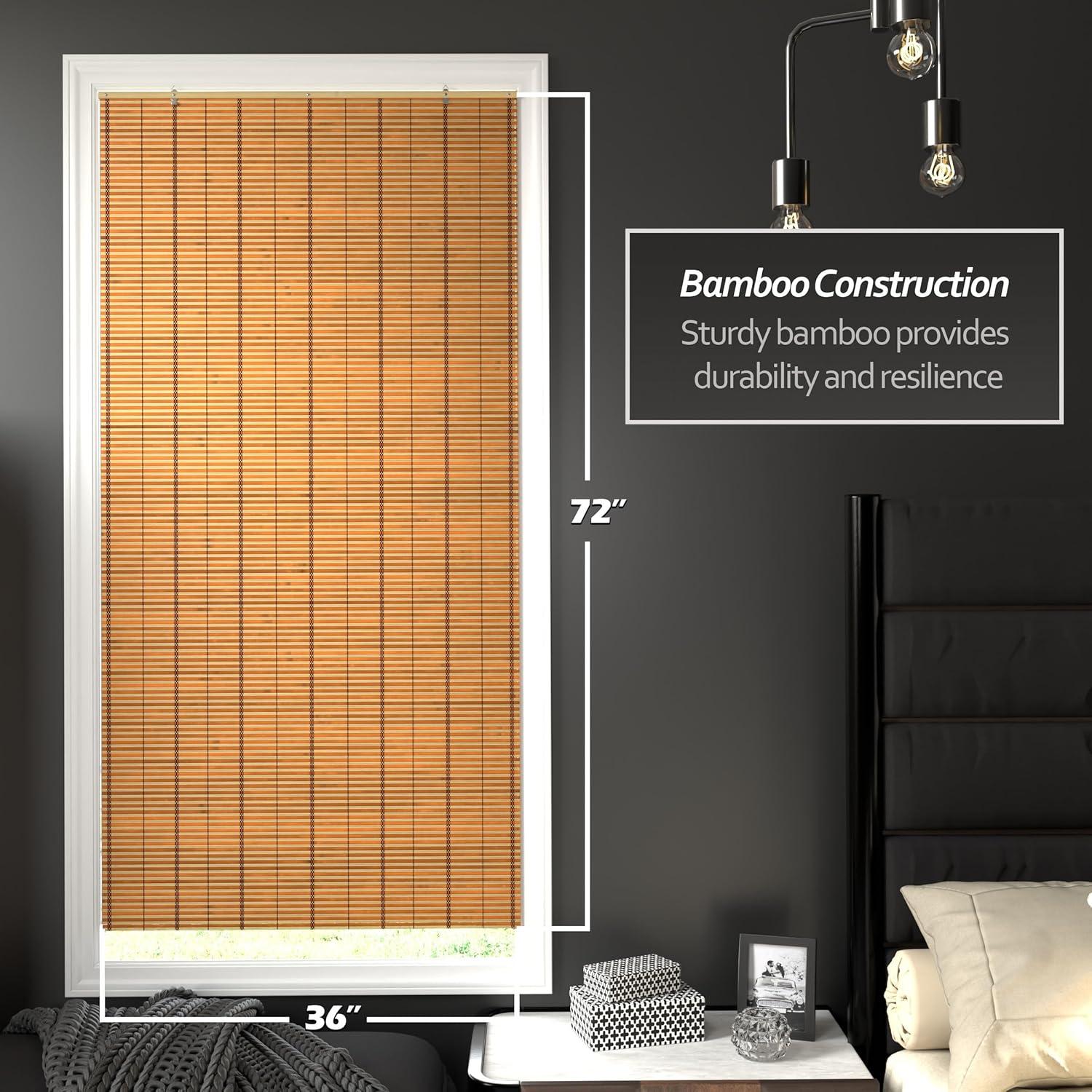 Oriental Furniture Burnt Bamboo Cordless Window Shade - Two-tone Honey 36" W