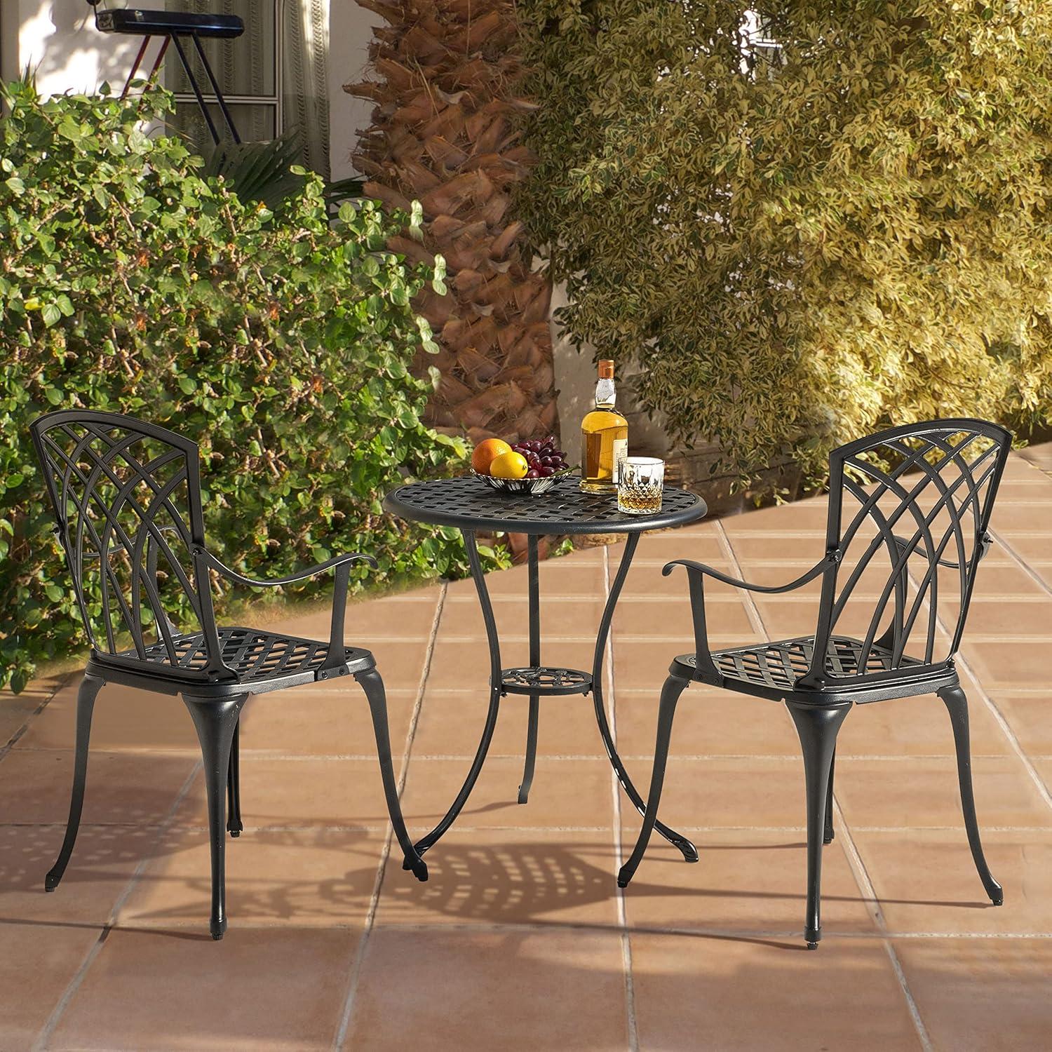 Black Aluminum 3-Piece Bistro Set with Round Table