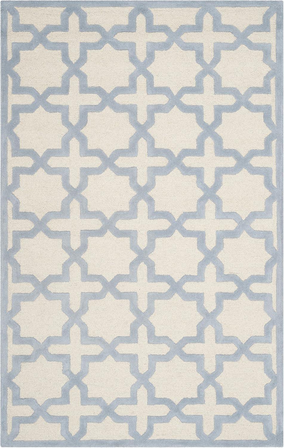 SAFAVIEH Cambridge Liz Geometric Wool Area Rug, Ivory/Light Blue, 5' x 8'