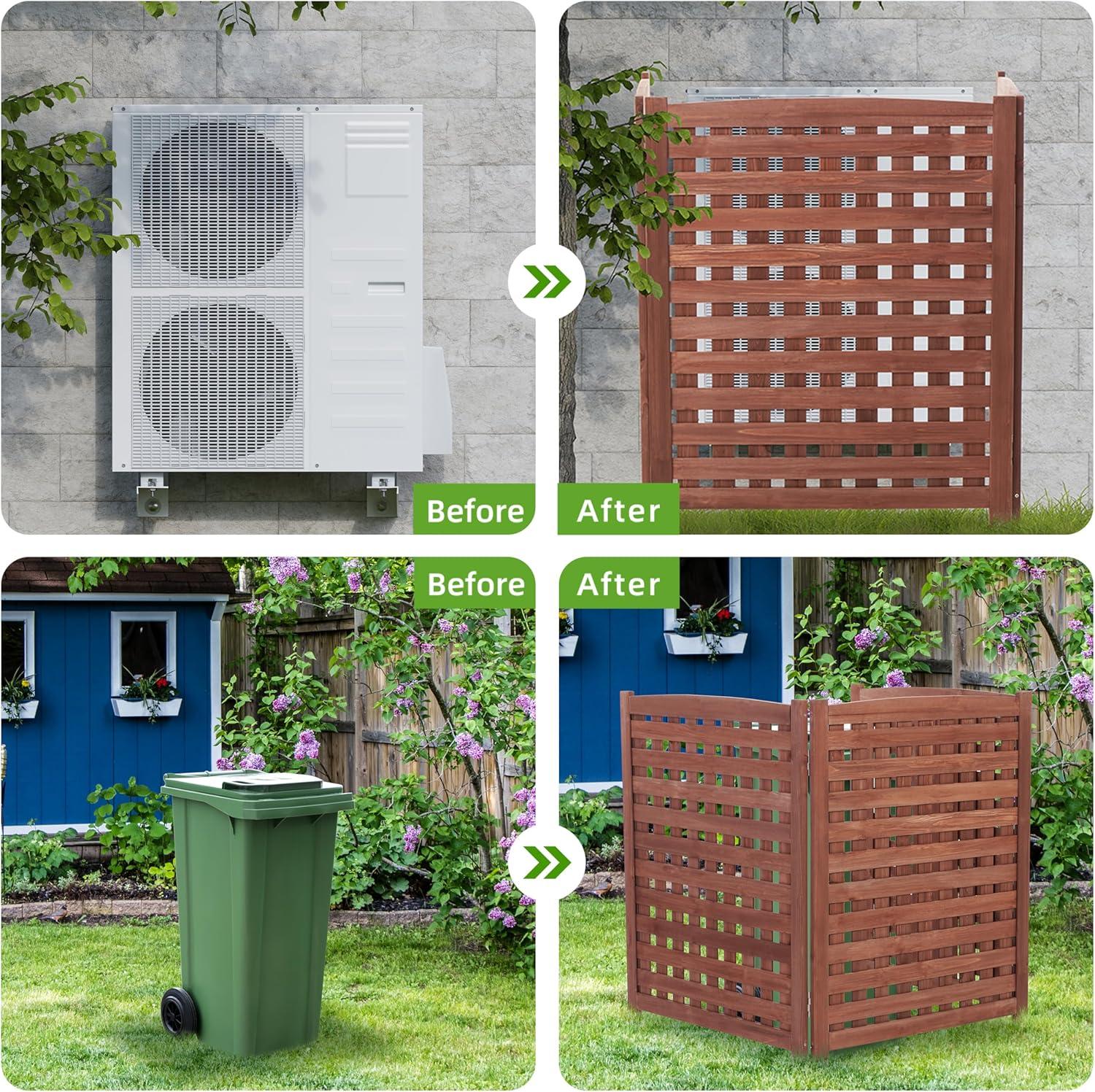 3-Panel Outdoor Air Conditioner Fence Screen, Outside Wood Privacy Fence, 32" W x 38" H