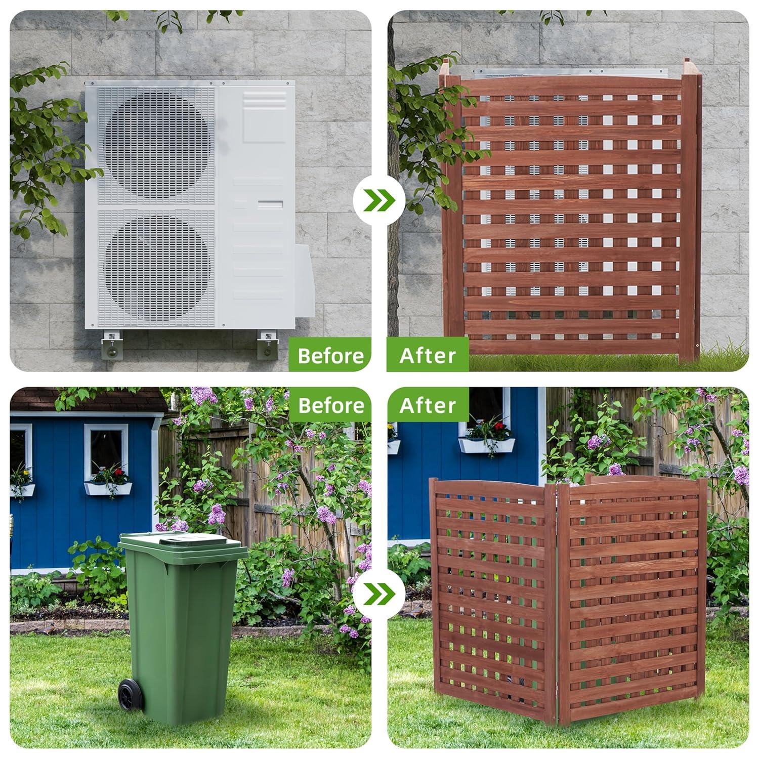 3-Panel Outdoor Air Conditioner Fence Screen, Outside Wood Privacy Fence, 32" W x 38" H
