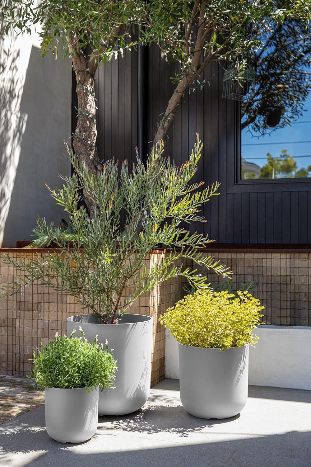 Veradek Kona Series Bundle - Three Piece Set of Plastic-Stone Planters - White