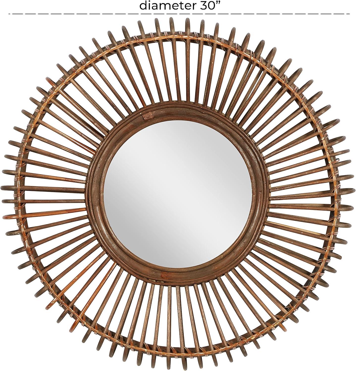 DecMode 30"W, 30"H Round Wall Mirror, Brown