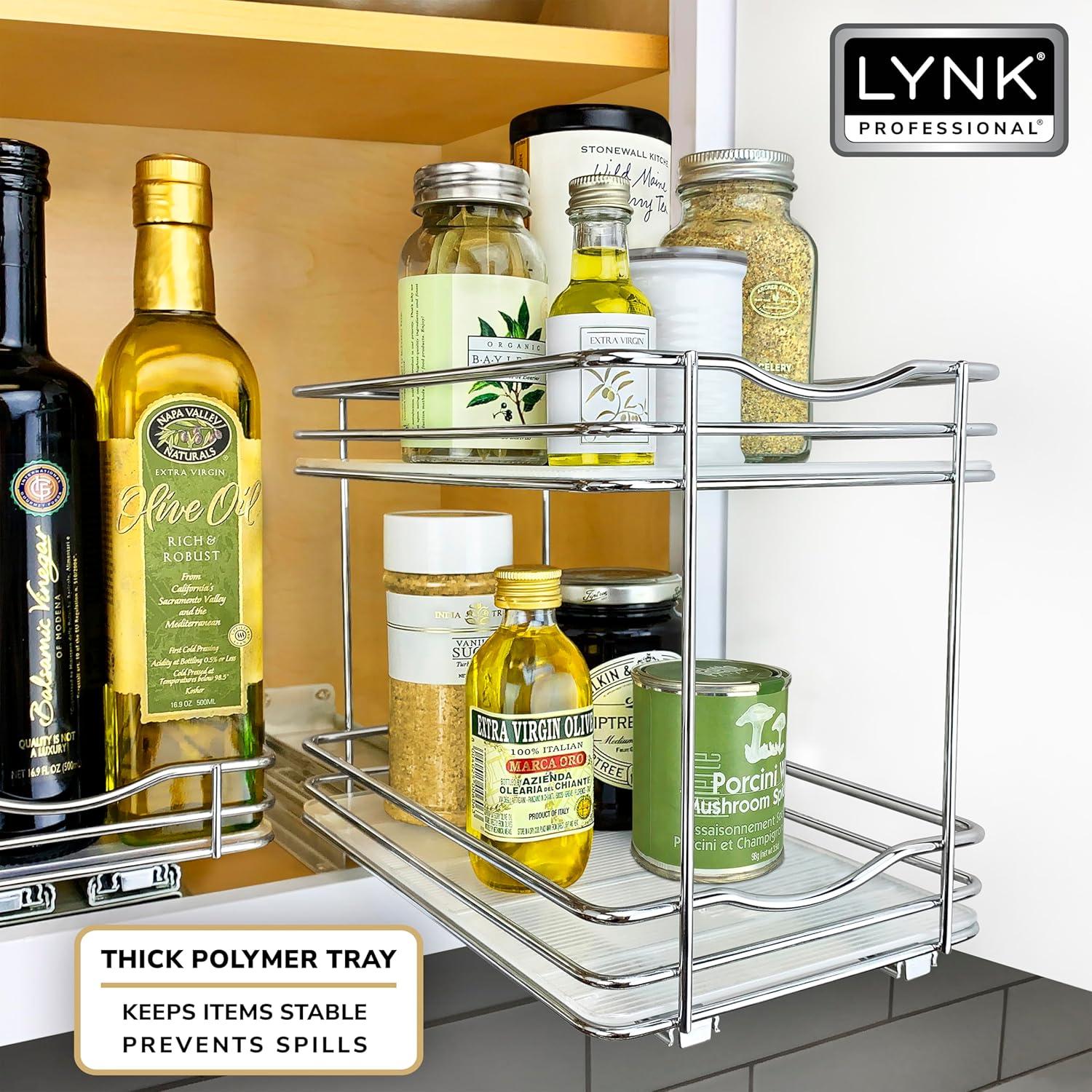 LYNK PROFESSIONAL® Pull Out Spice Rack Organizer for Cabinet - 2 Tier, Chrome