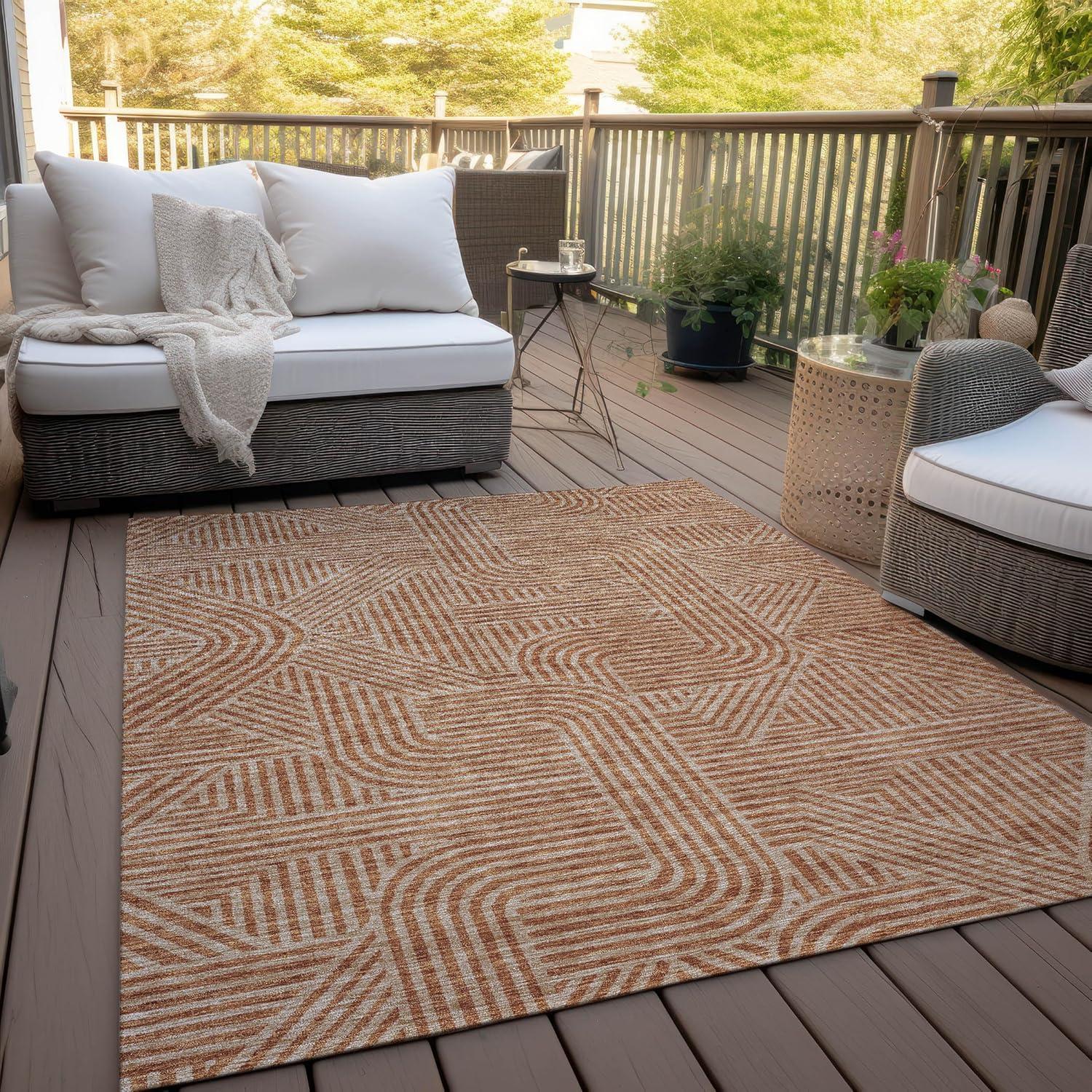 Terracotta Synthetic Flat Woven Rectangular Indoor/Outdoor Rug