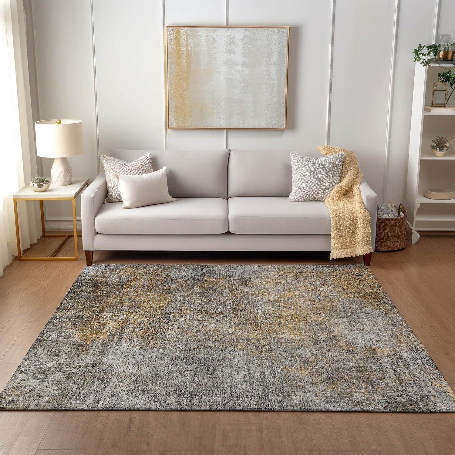 Gray and Gold Synthetic Flat Woven Rectangular Rug 3' x 5'