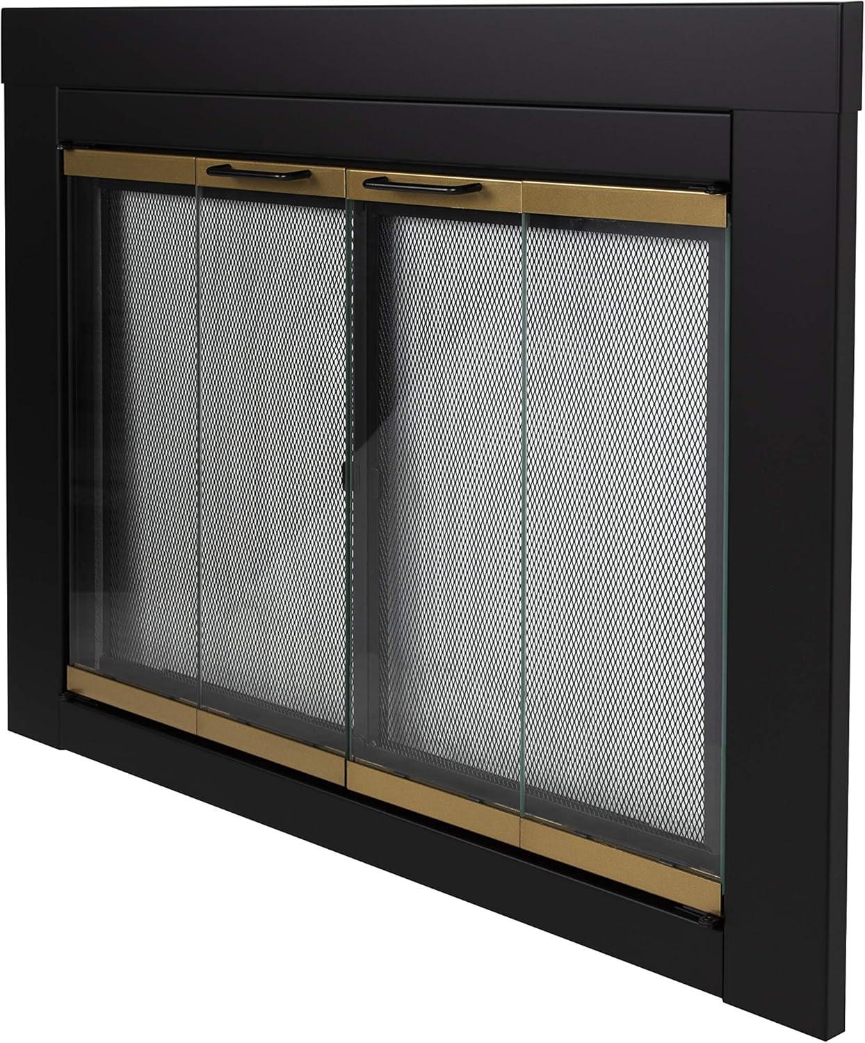 Pleasant Hearth Arrington Black with Gold Trim Fireplace Glass Firescreen Doors- Medium