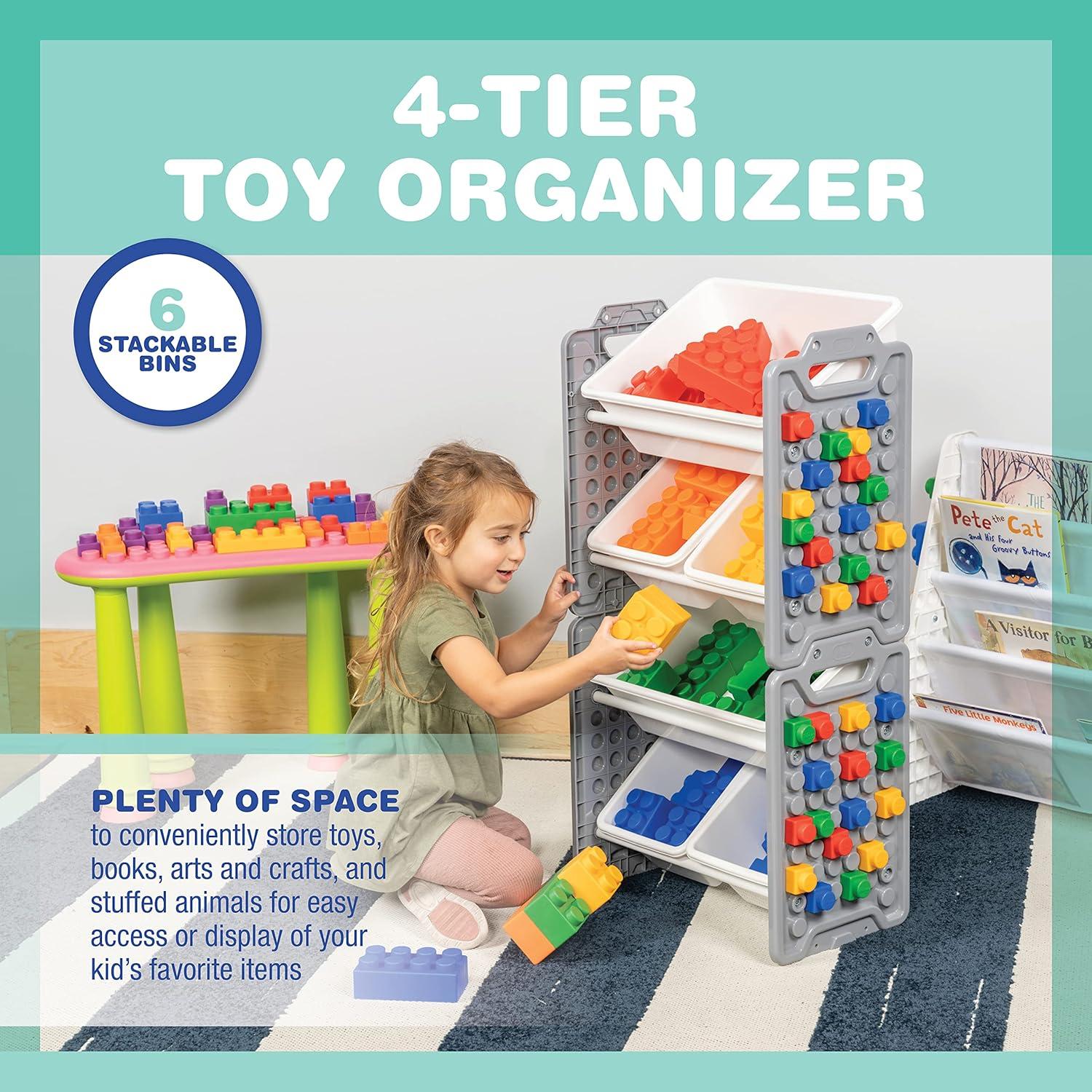 UNiPLAY Toy Organizer With 6 Removable Storage Bins and Block Play Panel, Multi-Size Bin Organizer