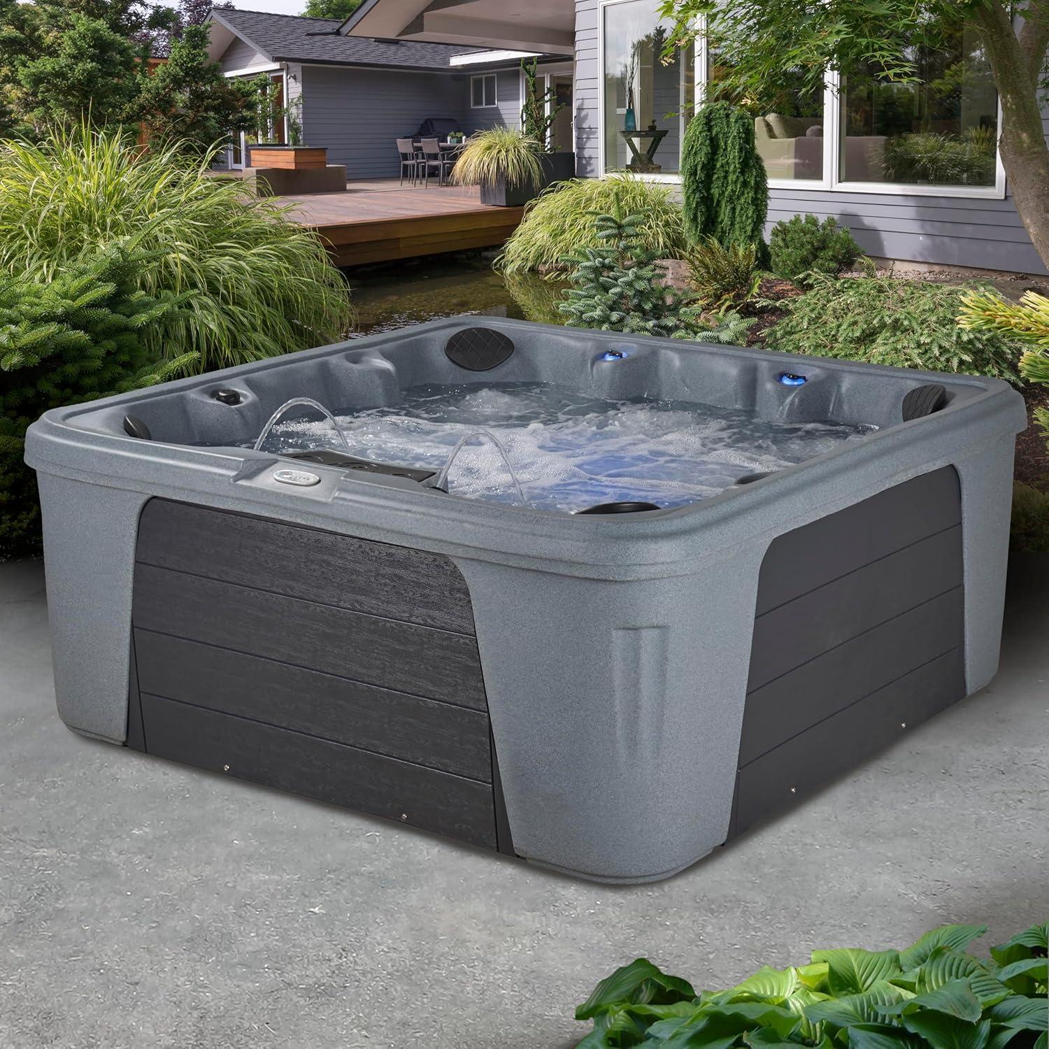 Palm Beach 6-7 Person 30-Jet 82-Port Non-Lounger Outdoor Plug & Play Hot Tub Spa with LED Lighting, Digital Control, Ice Bucket, Stainless Steel Heater, Ozonator, Insulated Cover and Headrests Included