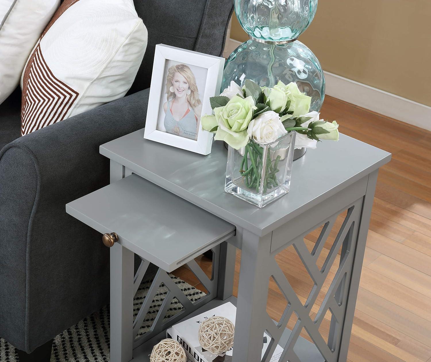 Alaterre Coventry Wood End Table with Tray Shelf and Bottom Shelf, Gray