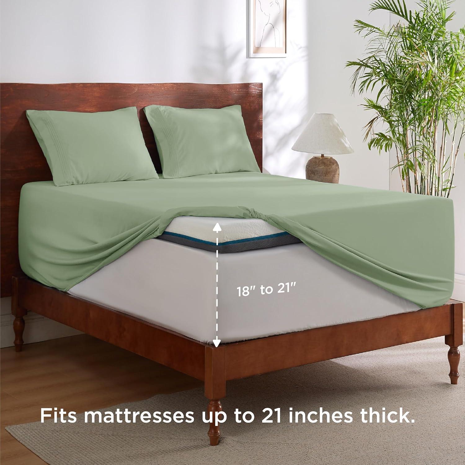 Bedsure Deep Pocket Queen Sheets Set - Fits Mattresses Up to 21 Inches Thick - 4 Piece GentleSoft Bed Sheets, Moisture Wicking, Soft & Cooling Bedsheet & Pillowcases, Easy & Secure Fit, Sage Green