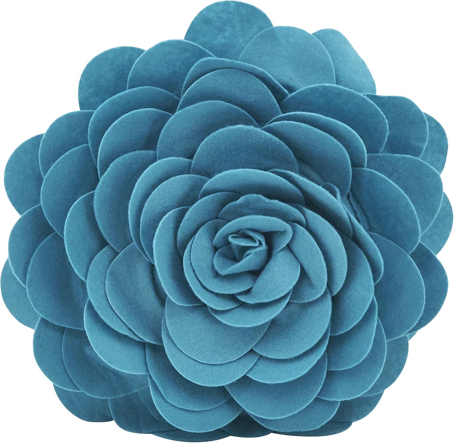 Saro Lifestyle FT095.TE16R 16 in. Rose Flower Design Poly Filled Throw Pillow, Teal