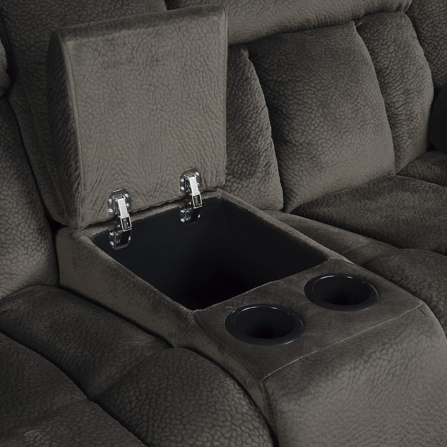 Chocolate Microfiber Reclining Loveseat with Cup Holder