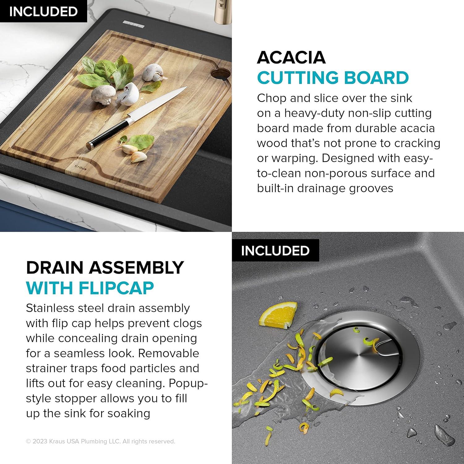 Kraus KGTW12-25MGR KRAUS Bellucci Granite Composite Workstation Drop-In Top Mount Single Bowl Kitchen Sink with Accessories