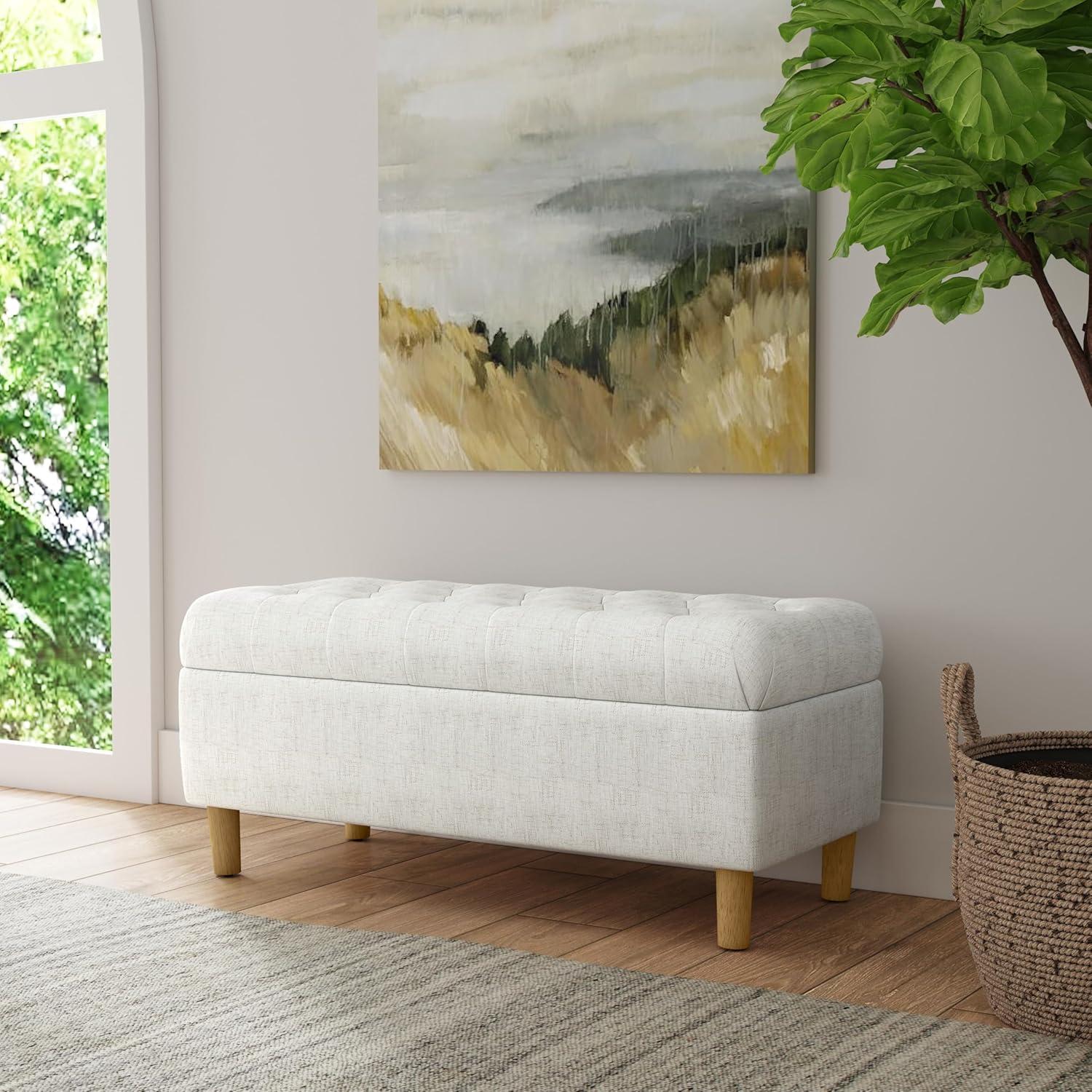 Button Tufted Storage Bench with Cone Wood Legs - HomePop