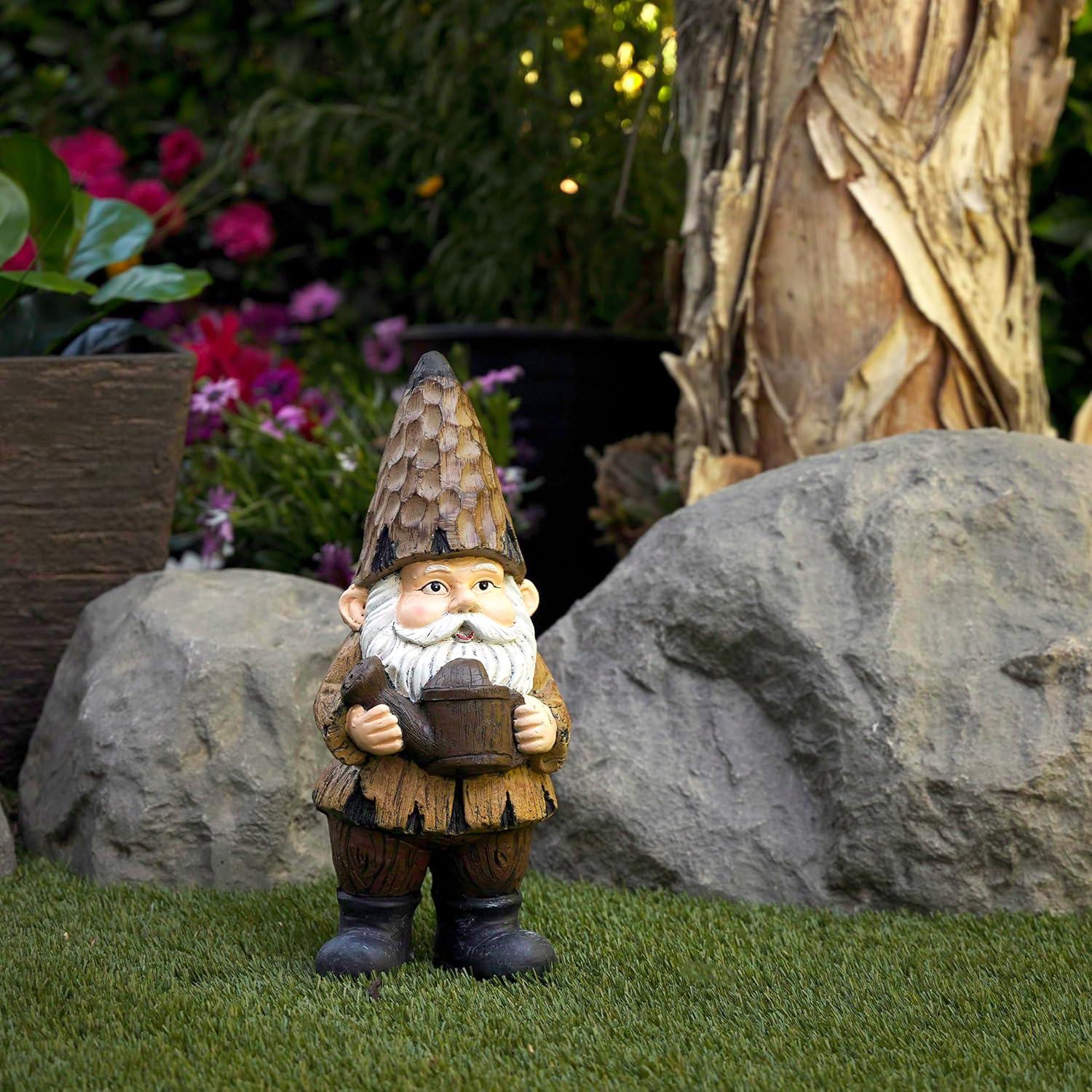 16" Magnesium Oxide Indoor/Outdoor Garden Gnome with Watering Can Statue Brown - Alpine Corporation