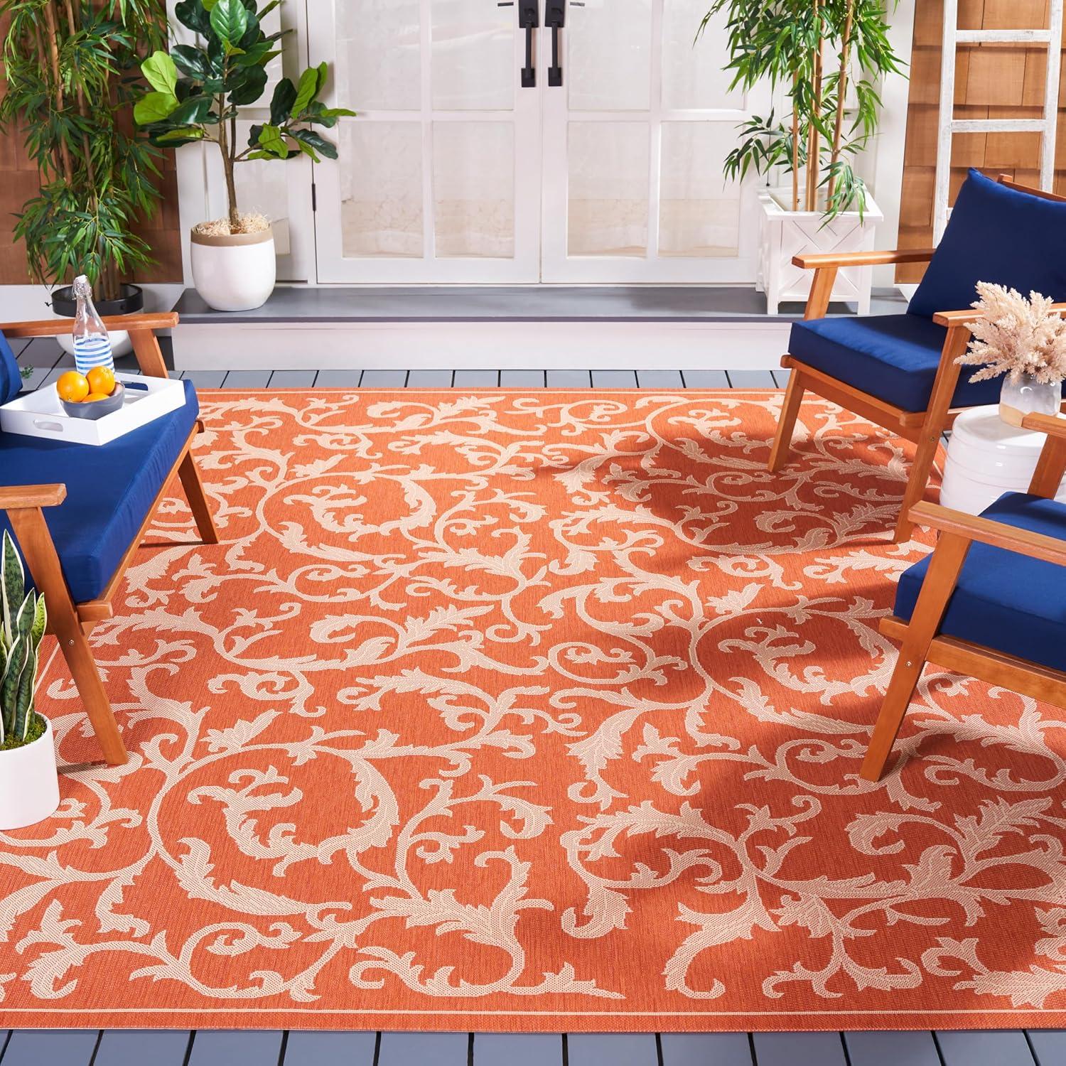 Courtyard CY2653 Power Loomed Indoor and Outdoor Area Rug - Terracotta/Natural - 9'x12' - Safavieh
