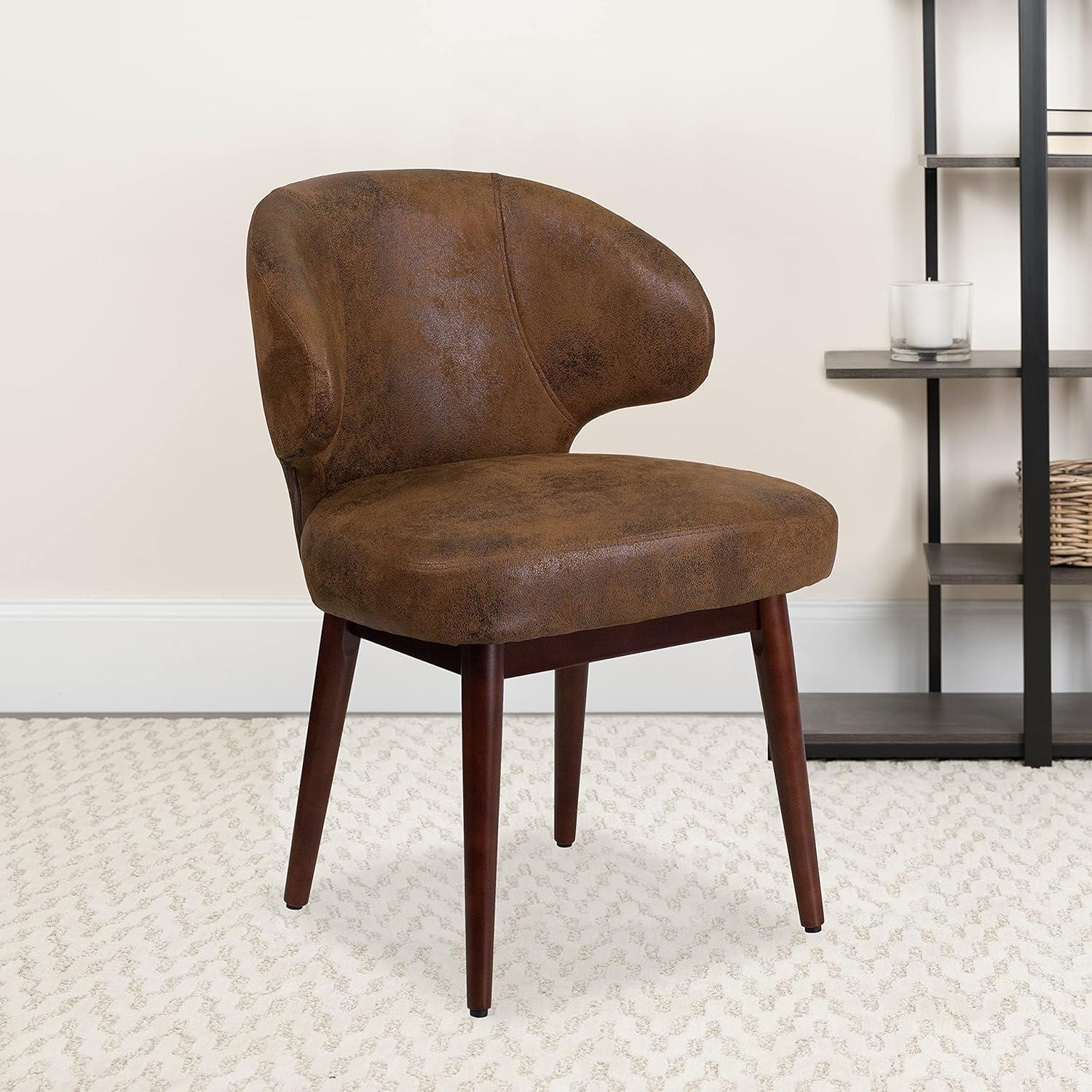 Posh Black LeatherSoft Side Chair with Walnut Legs