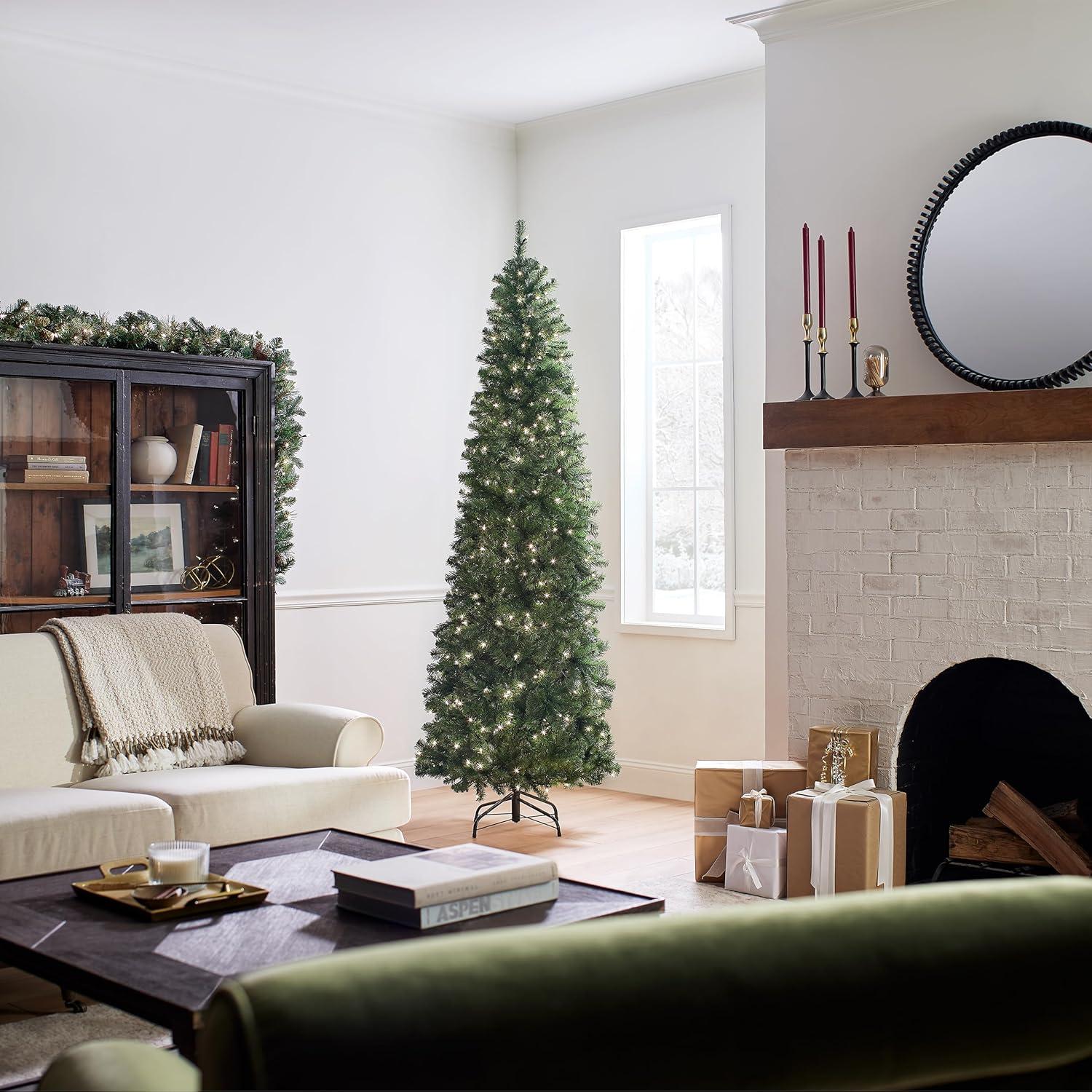 7.5' Prelit Slim North Valley Spruce Artificial Christmas Tree White Lights - National Tree Company