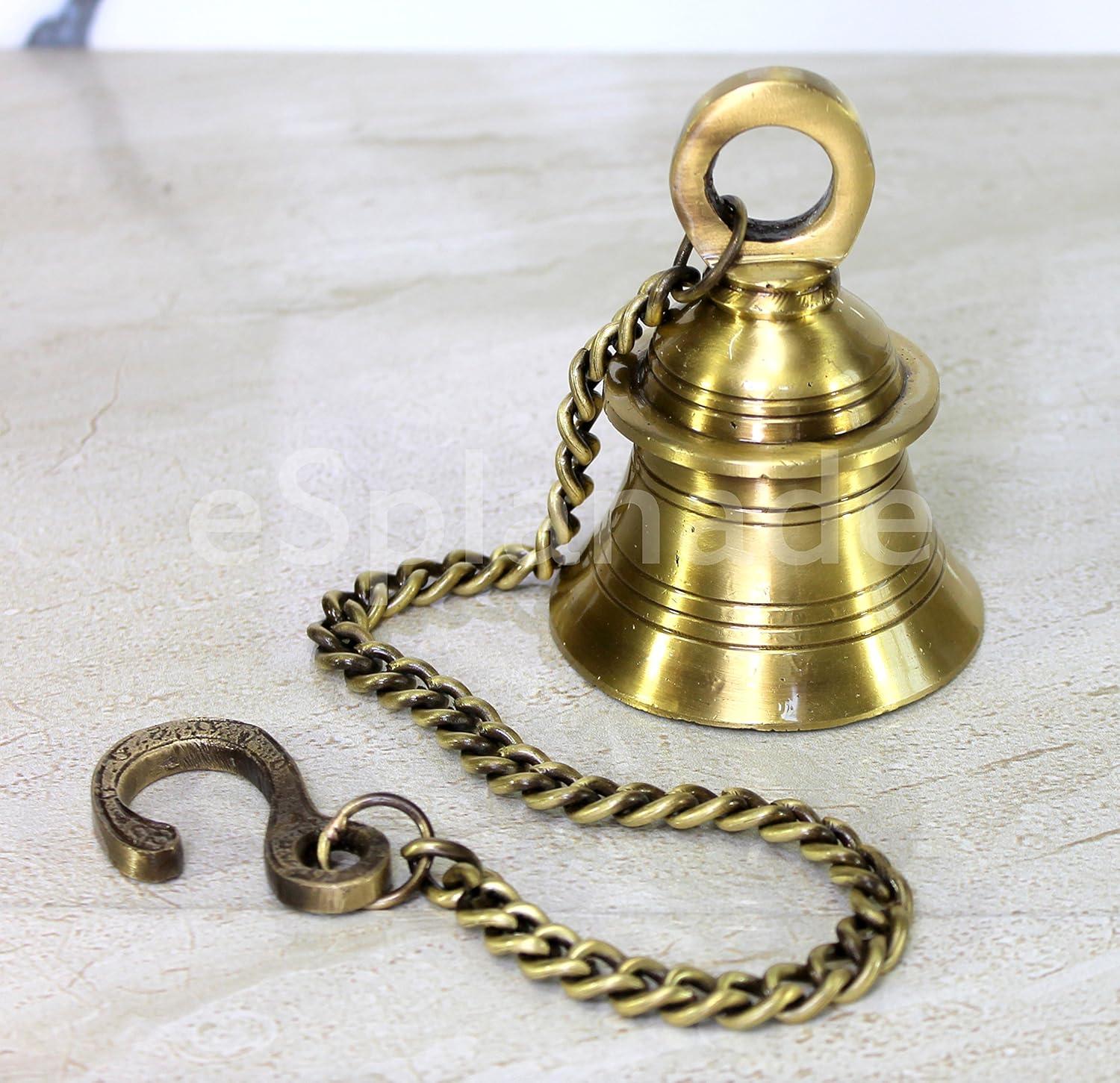 eSplanade - Hanging Bell with 15" Inches Chain (L) | Home Decor | Door Decor | Pooja Accessories | Brass - 4" Inches (H)