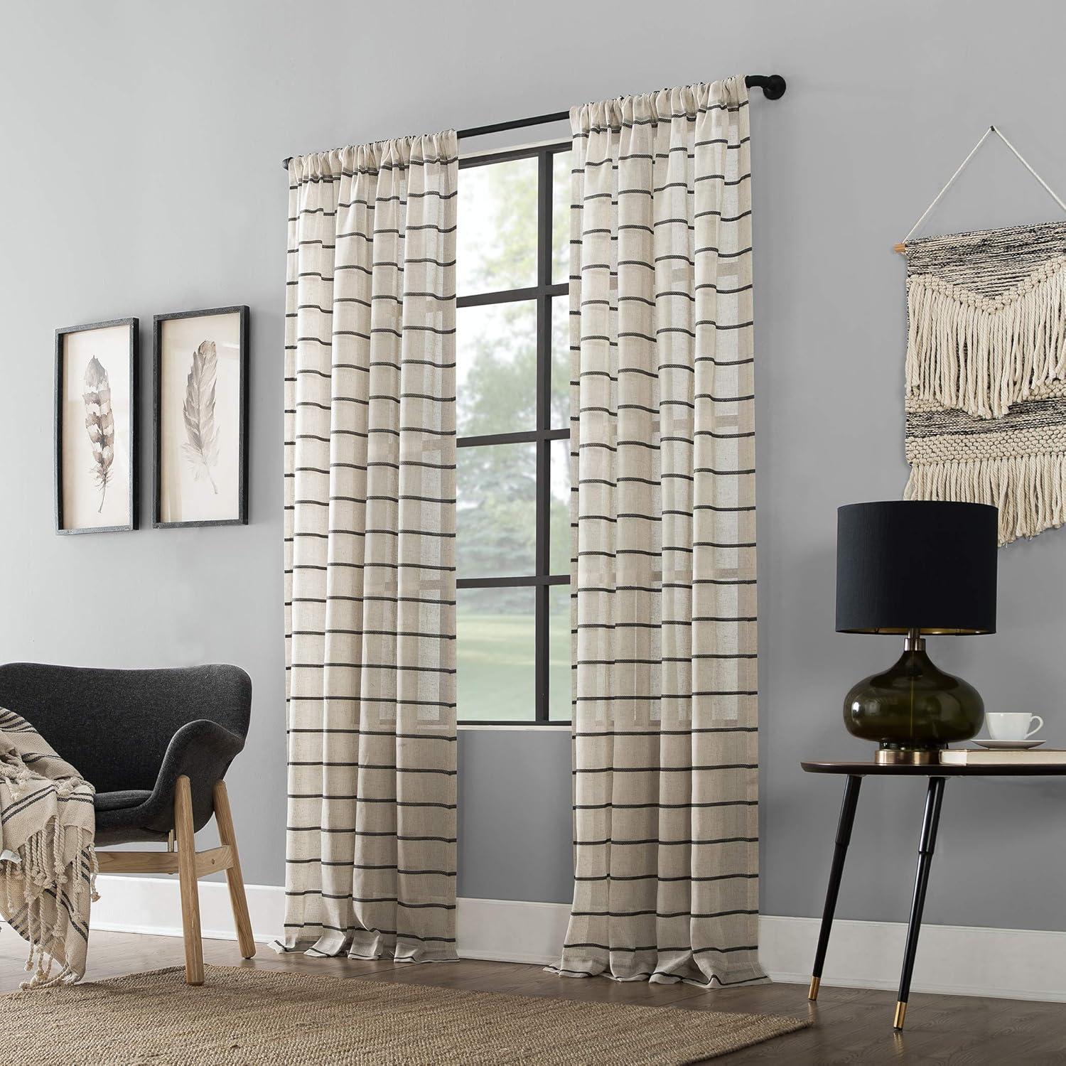 Clean Window Clean Window Aso Twill Stripe Anti-Dust Linen Blend Sheer Curtain Panel