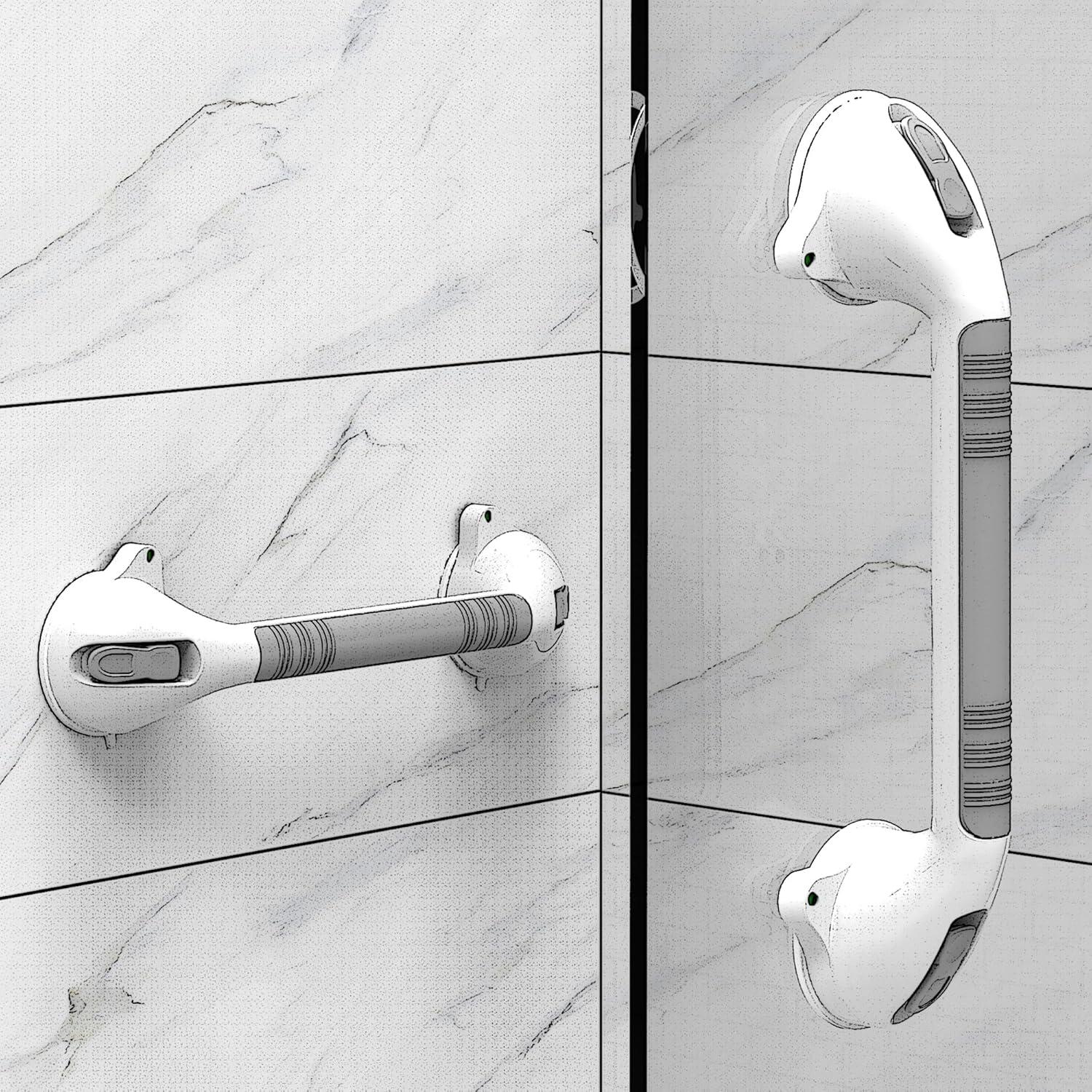 16.5inch 2 Pack Suction Balance Assist Bathroom Shower Handle,Bath Grab Bar with Indicators(White/Grey)